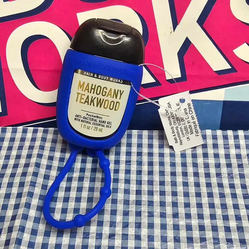 BBW Blue Rubber Pocketbac Holder & Mahogany Teakwood Men's Fragrance Line Refill